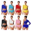 Womens Latin Dance Set One Shoulder Long Sleeve Crop Top Sparkly Rhinestones Back Feather Briefs Outfit