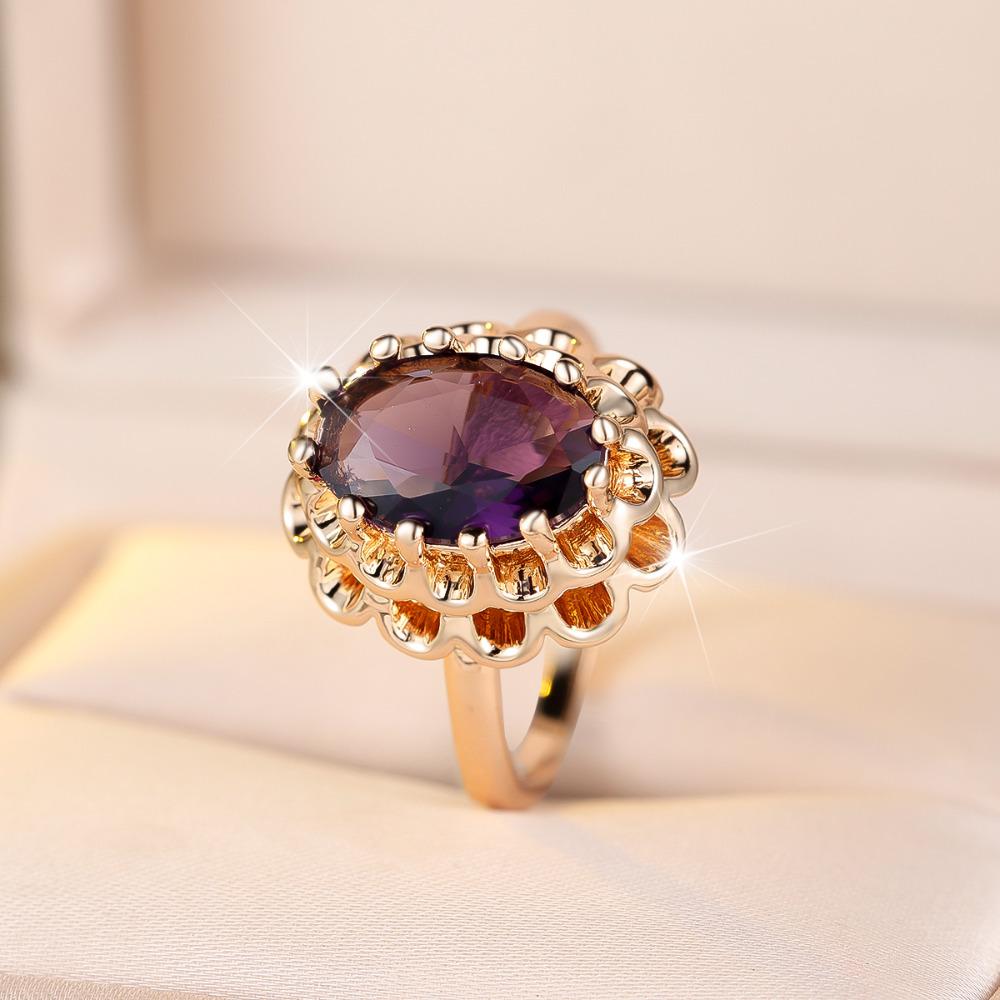 Elegant Oval Purple Zircon Finger Rings for Women Wedding Party Fashion Jewelry
