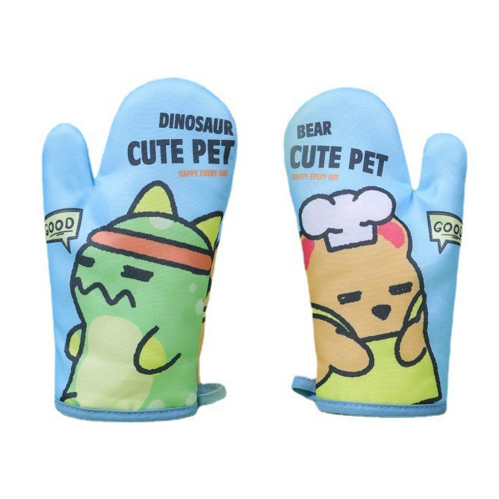 2PCS Cotton Lining Oven Mitt Cartoon Printed Kitchen Cooking Glove Durable Baking Glove Kitchen