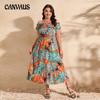 Summer Women's One Neck Sexy Strapless Leaf Print Plus Size Dress Bohemian Waist Long Dresses
