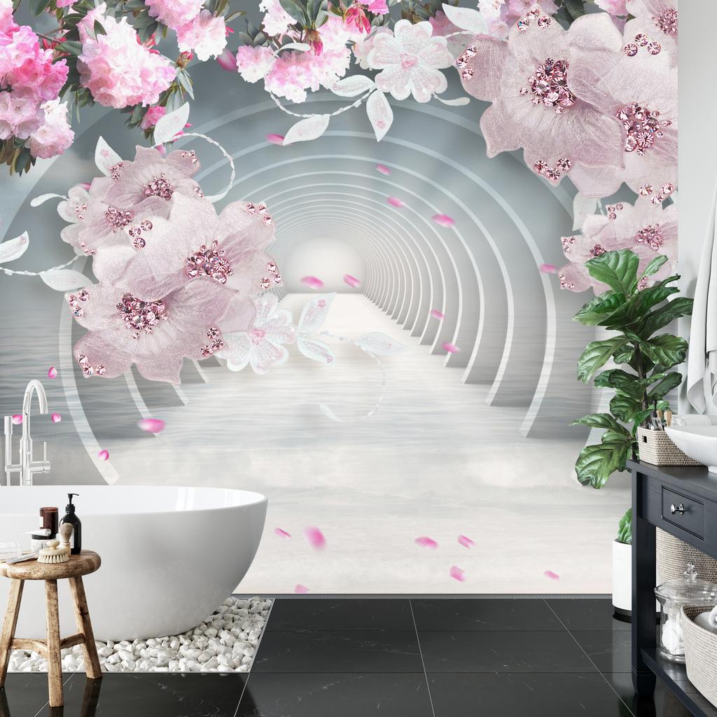 Photomural 3D Wallpaper Pink Jewelry Flowers Self-Adhesive Mural 315x210