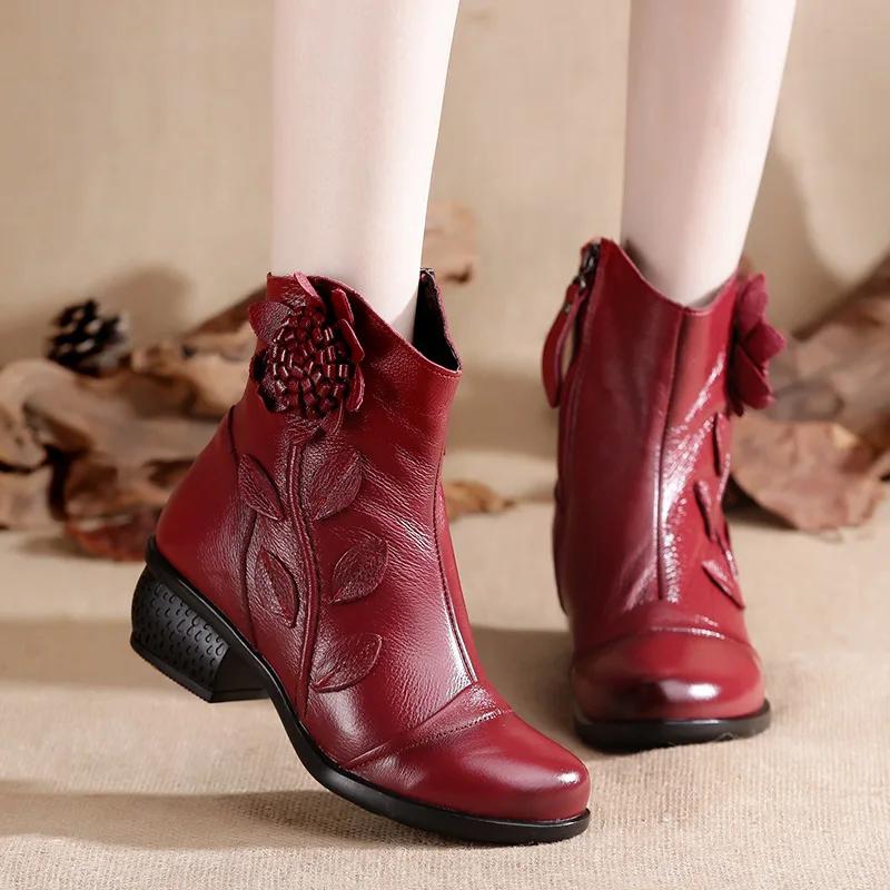 Женские ботильоны с цветочным принтом, женские ботинки из натуральной кожи, модные женские туфли на молнии, осень-зима, удобные женские туфли, женские 896