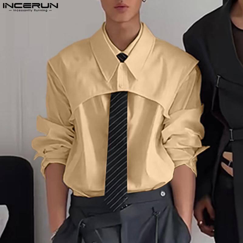 INCERUN Men Long Sleeve Button Down Removable Two-piece Casual Loose Tops Shirts