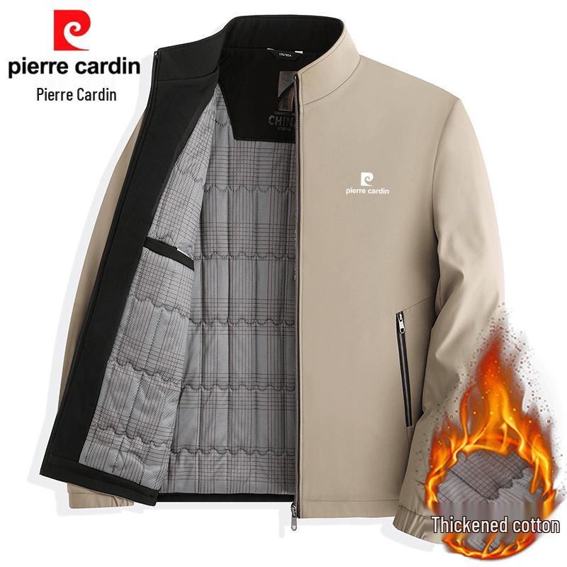 Pierre Cardin Men's Stand-Up Collar Cotton Jacket, Dad Style, Thickened for Autumn/Winter 2025.