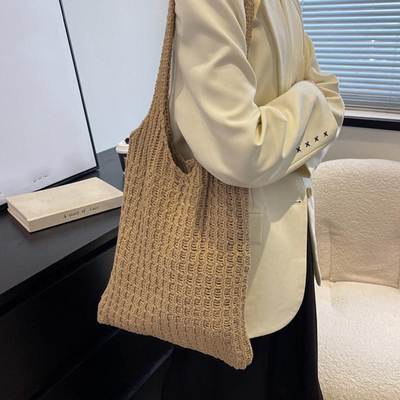 Пляжные сумки Женская сумка через плечо Вязаная крючком сумка Дизайнерская вязаная сумка-шоппер с полой ручкой сверху
