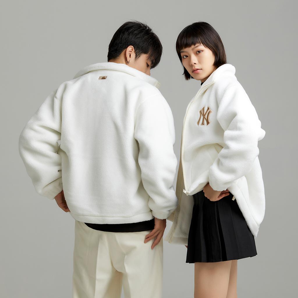 New MLB Velvet Jackets Unisex Cream 3AFDB0626-50CRS
