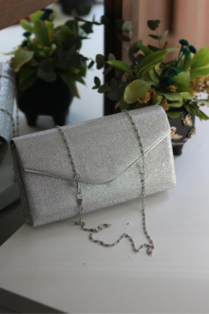 Women's Stylish and Useful Evening Dress Bag Women's Silver Ribbed Evening Dress Shoulder Bag