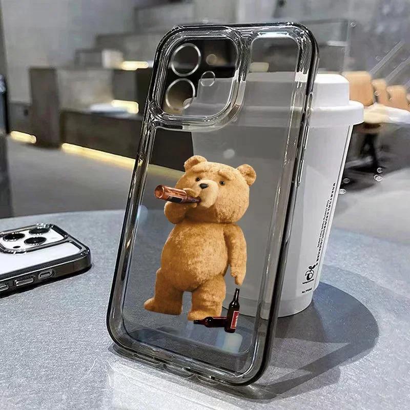 Мультяшный пивной медведь Чехол для телефона для iPhone 17 16 15 11 12 14 13 Pro Max Mini SE 7 8 Plus Смешной Роскошный Прозрачный Мягкий Чехол-Оболочка