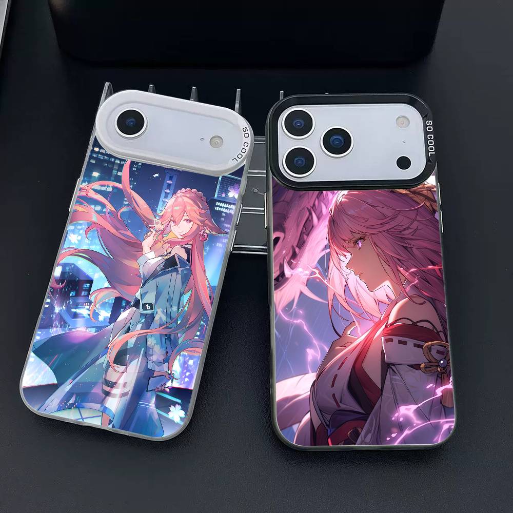 Чехол для телефона Yae Miko Genshin Impact для iPhone 17 17Air 16 15 14 13 12 11 Pro Max Plus Цветной Серебристый