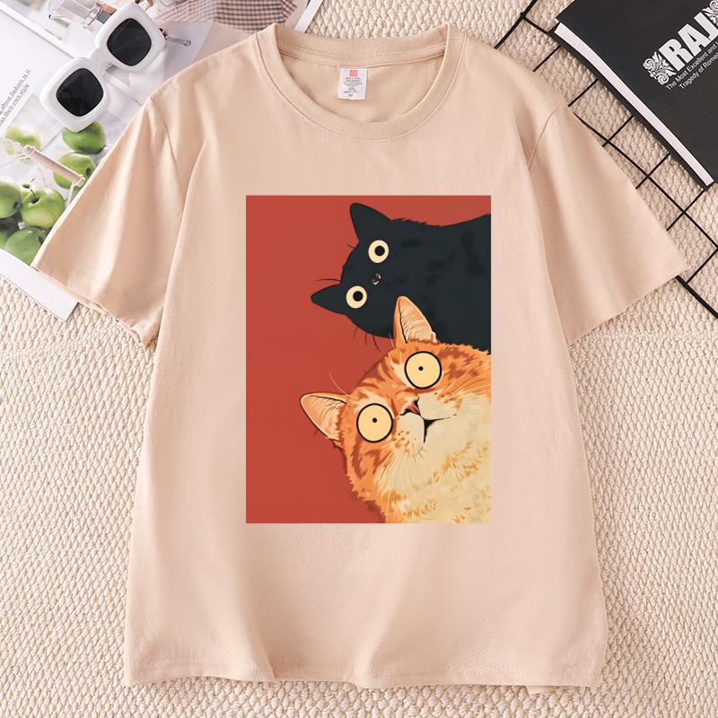 Kawaii Vintage Black Cat Print Tshirt Korean Style Casual Streetwear T Shirt For Unisex And Streetwear Basic Tees