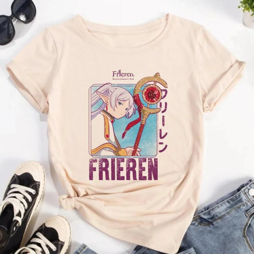 Футболка Sousou no Frieren Frieren Винтажная Аниме, Унисекс, Эльф Маг Посох Персонаж, 100% Хлопок, Повседневная Ретро Уличная Одежда, Топ