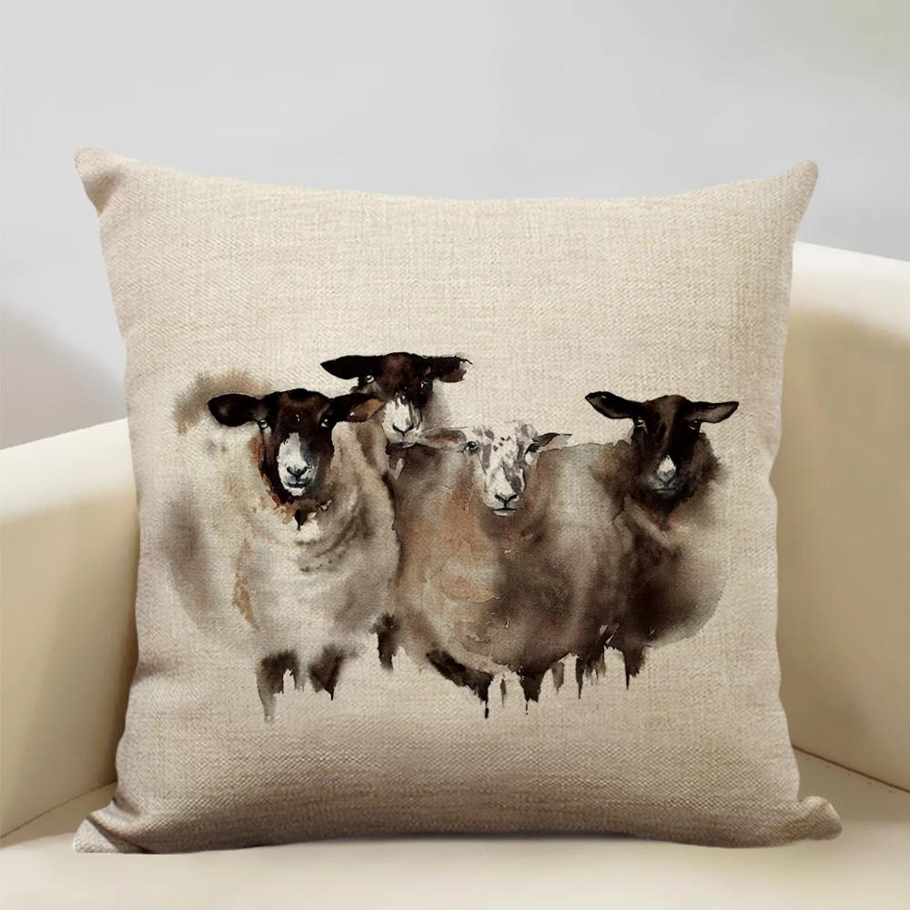 Акварельный Животное Лошадь Курица Ящерица Корова Антилопа Декоративная Наволочка 45x45см Чехол на Подушку для Дивана Домашний Декор