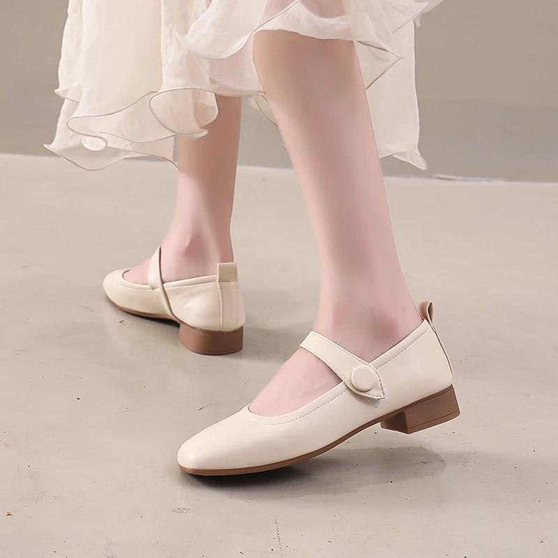 Мода 2024 Лето Элегантные Женские Мэри Джейн Ретро Мягкая Подошва Низкий Каблук Мелкие Платье Вечеринка Офис Zapatos Туфли для Женщин