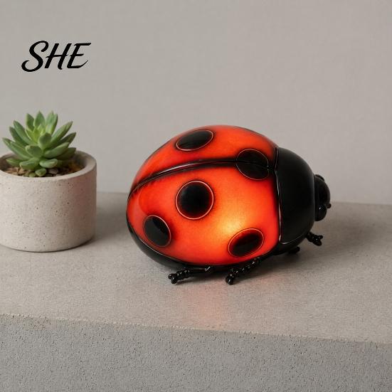 Durable Night Light Glowing Ladybug Light, Resin Bedside Lamp for Kids, Cute Crack Resistant Insect Shaped Table Decor Bedroom, Funny Small