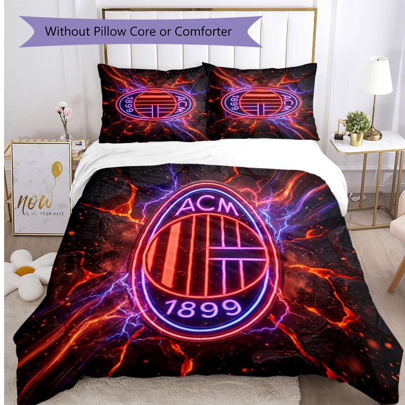AC Milan Pattern Printed 3PCS Bedding Set Soft Skin-Friendly Washable Duvet Cover & Pillowcases Set All Season Bedroom
