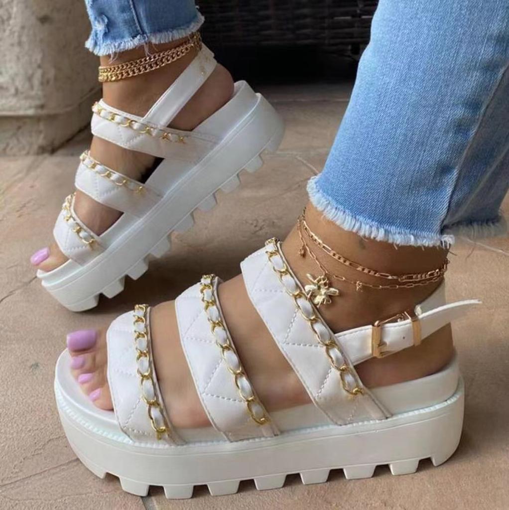 Women Sandals 2024 Fashion Platform Gladiator Sandals Open Toe Buckle Strappy Height Increase Sandals Summer Women Sandalias