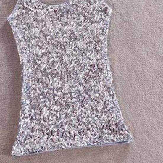 Женский летний жилет, топ с блестящими пайетками, без рукавов, регулируемый ремень-спагетти, облегающий мягкий пуловер, эластичный сверкающий топ на бретелях для выступлений на сцене