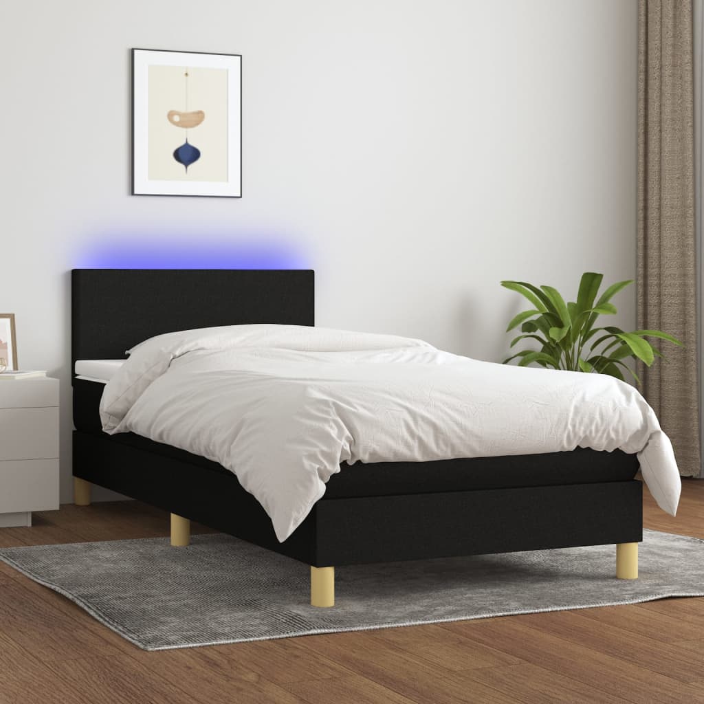 Box Spring Bed with Mattress & LED Black 90 x 190 cm Fabric