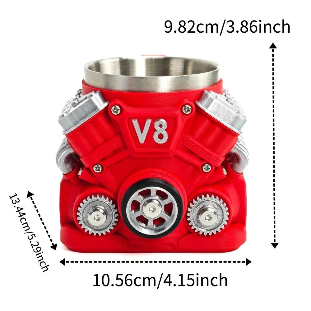 Винтажная Кофейная Кружка с Двигателем V8, Термокружка для Автолюбителей, Персонализированная Кружка из Нержавеющей Стали с Термоизоляцией