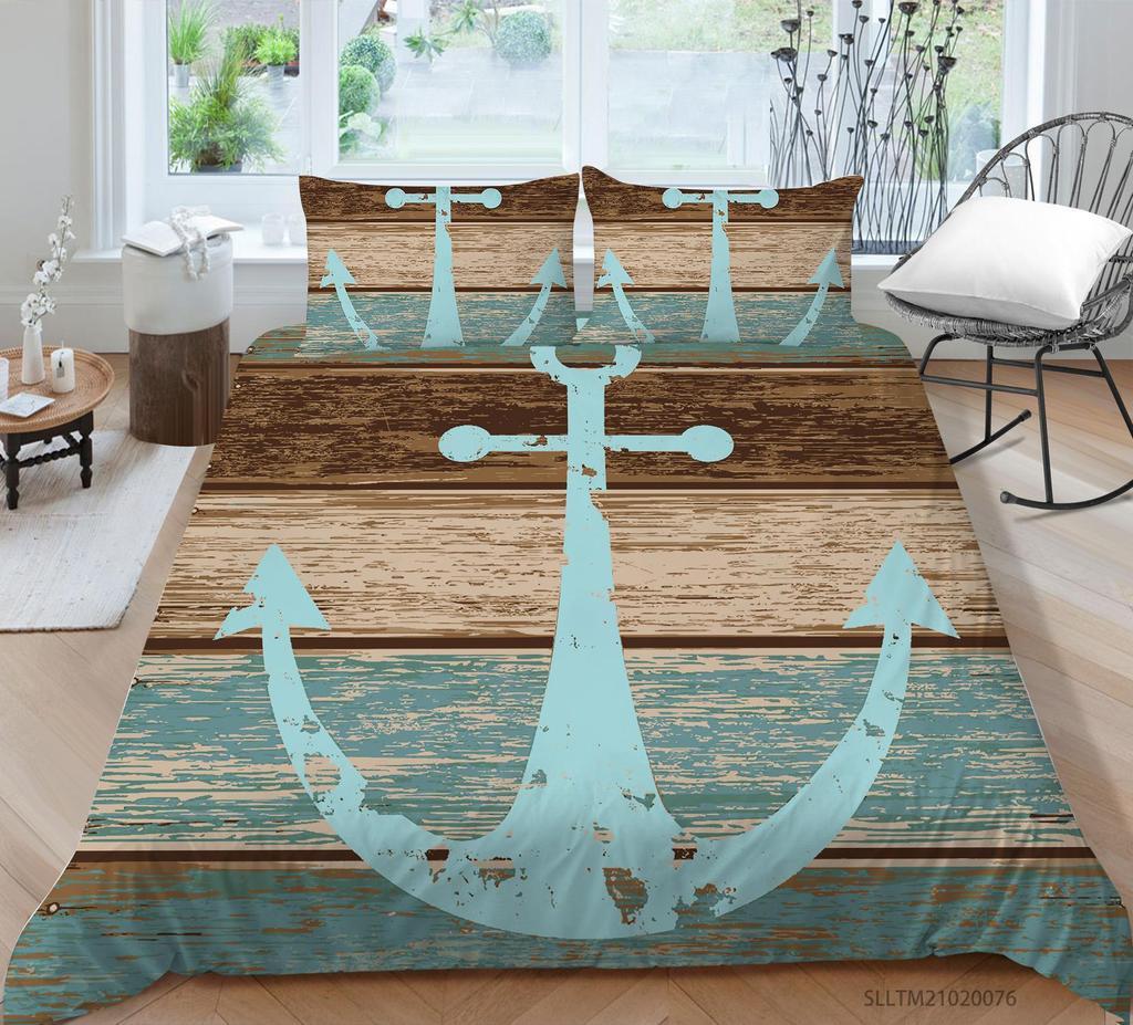 High Definition Digital Printed Bedding Set with Anchor Pattern Down Duvet Cover Pillowcase 2 or 3 Pieces DE200 * 200 Soft Washable Home Decoration