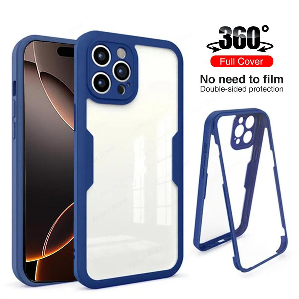 Чехол для iPhone 16 Pro Max 360 Полная защита корпуса спереди и сзади Чехол для телефона для iPhone 15 14 Plus 13 12 11 Pro Max XR Прозрачная крышка