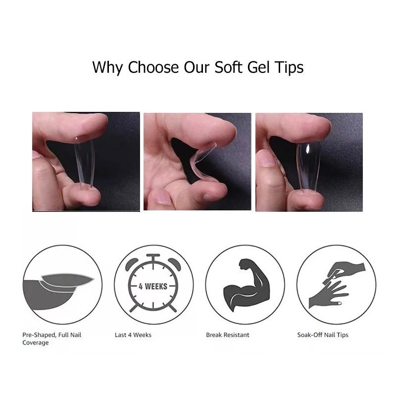 UNKIO 550 шт., мягкие гелевые кончики, накладные ногти-шпильки, миндальный гроб, квадратный, овальный, с полным покрытием, ультратонкие накладные ногти, инструмент для маникюра для дизайна ногтей