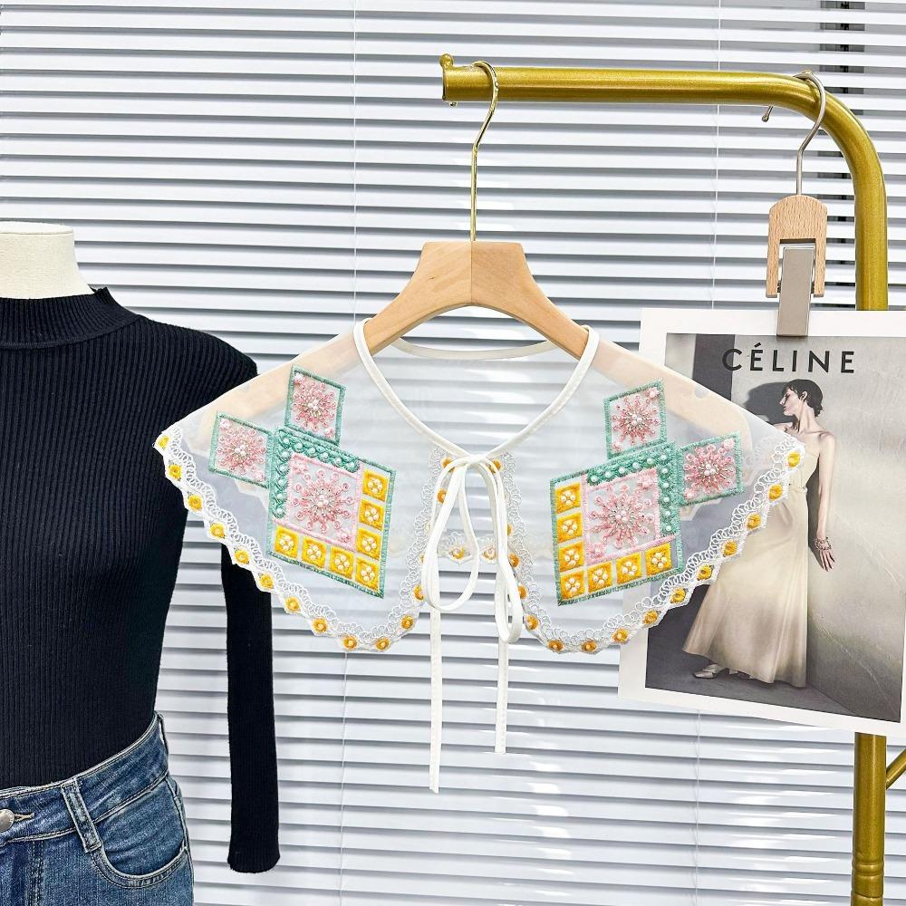 Ethnic Style Women's Lace Collar Colorful Embroidered Beaded Dress Blouse Decor Detachable Shirt