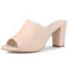 Allegra K Women's Slip-On Chunky Heel Mules and Slides, Beige, Size 24.5cm
