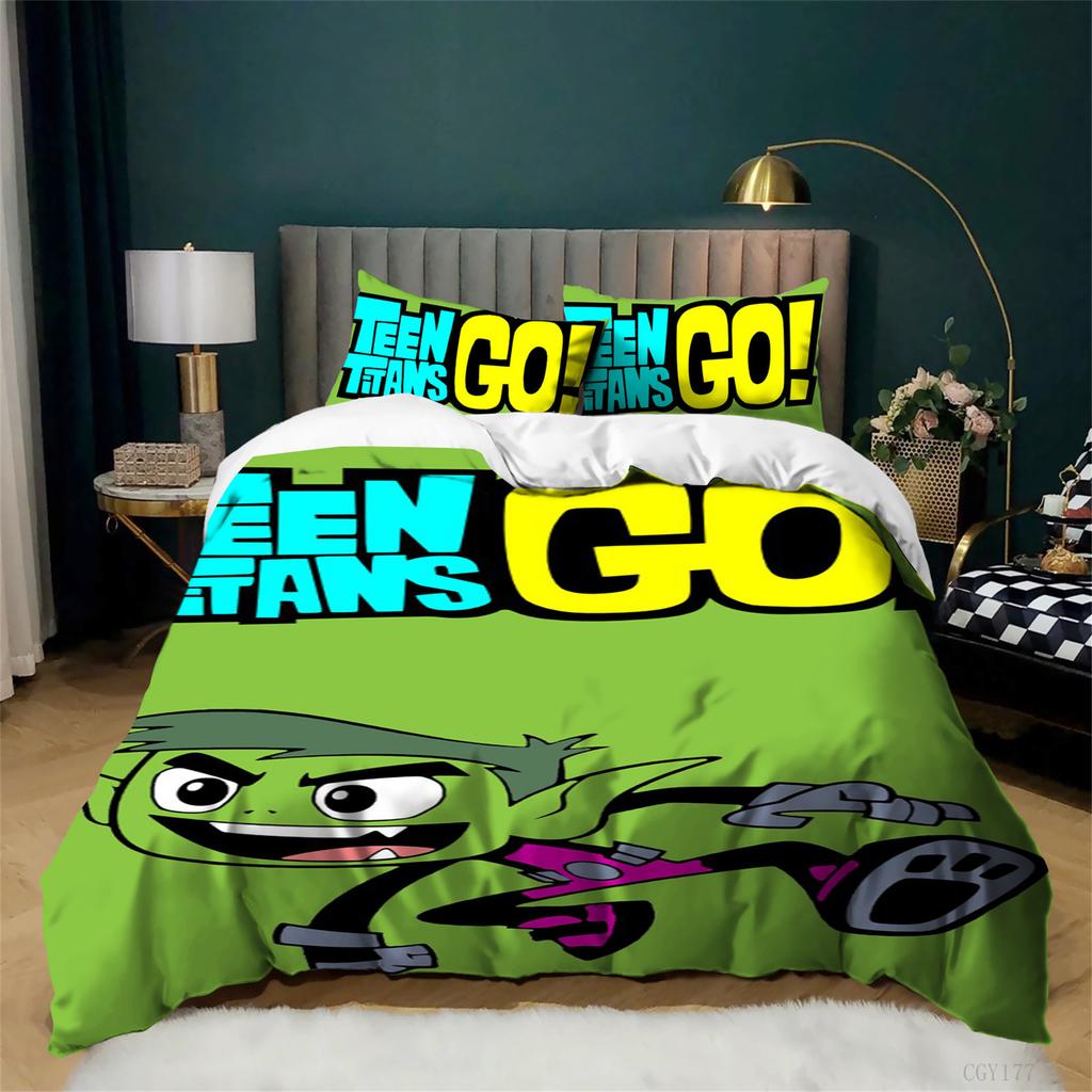 Kids Teen Titan-s Go Bedding Duvet Cover Set 3 Pieces Bedding Set for All Season Lightweight Duvet Cover with Zipper Closure