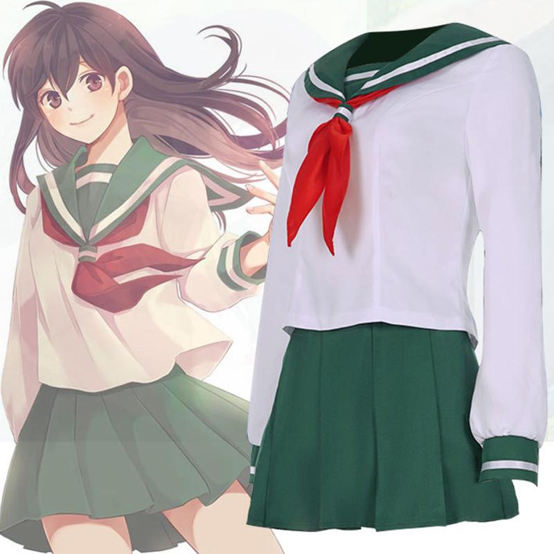 4 шт. комплекты, аниме, косплей костюм InuYasha Kagome Higurashi, женская униформа для девочек, рубашка, юбка, костюм на Хэллоуин, карнавал, косплей костюм для взрослых