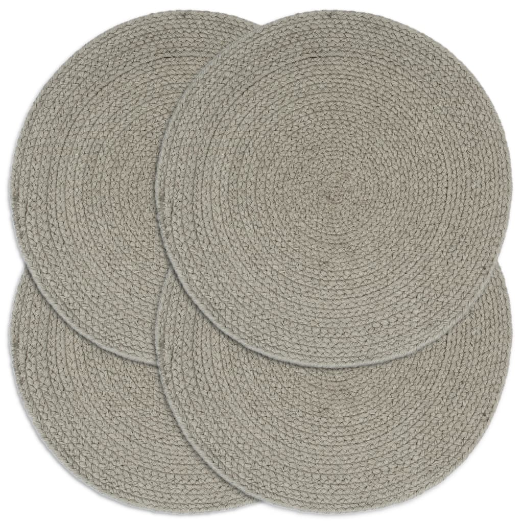 Table Mats Set of 4 Gray 38 cm Round Cotton