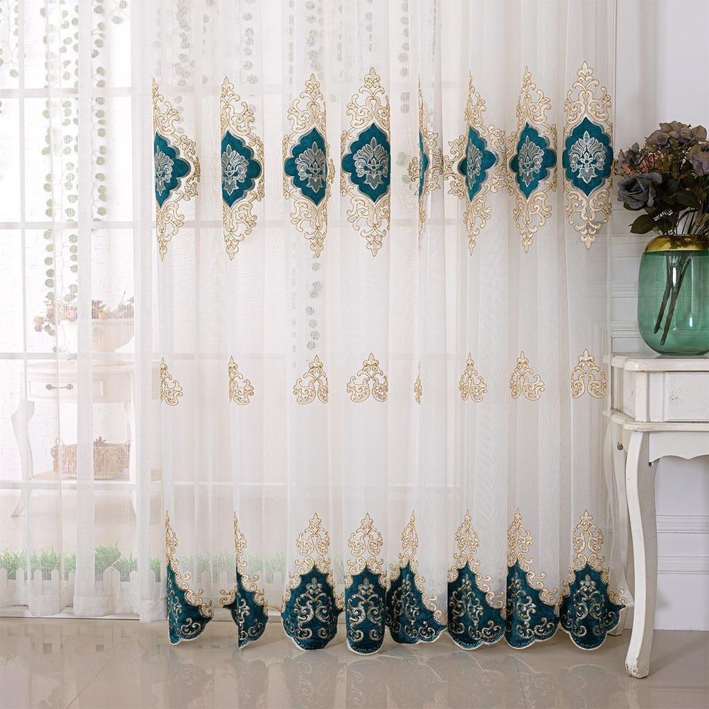 1pc Luxury European Embroidery Sheer Tulle Curtain Grommet Top Voile Curtain Suitable for Living Room, Bedroom, Kitchen, Bathroom, Home Decor,