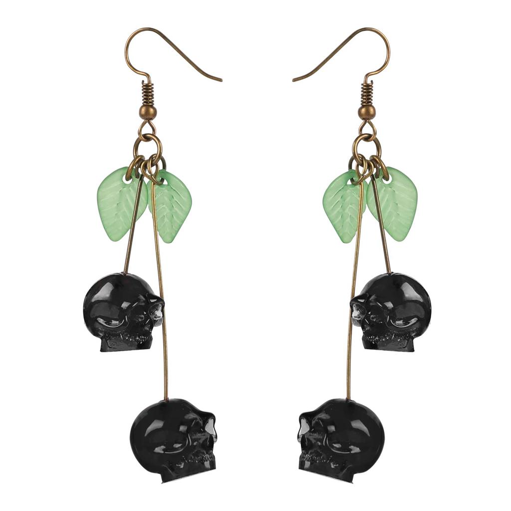 Серьги с черепами и вишней/Серьги с красными черепами/Серьги на Хэллоуин/Забавные, жуткие, необычные серьги/Без никеля