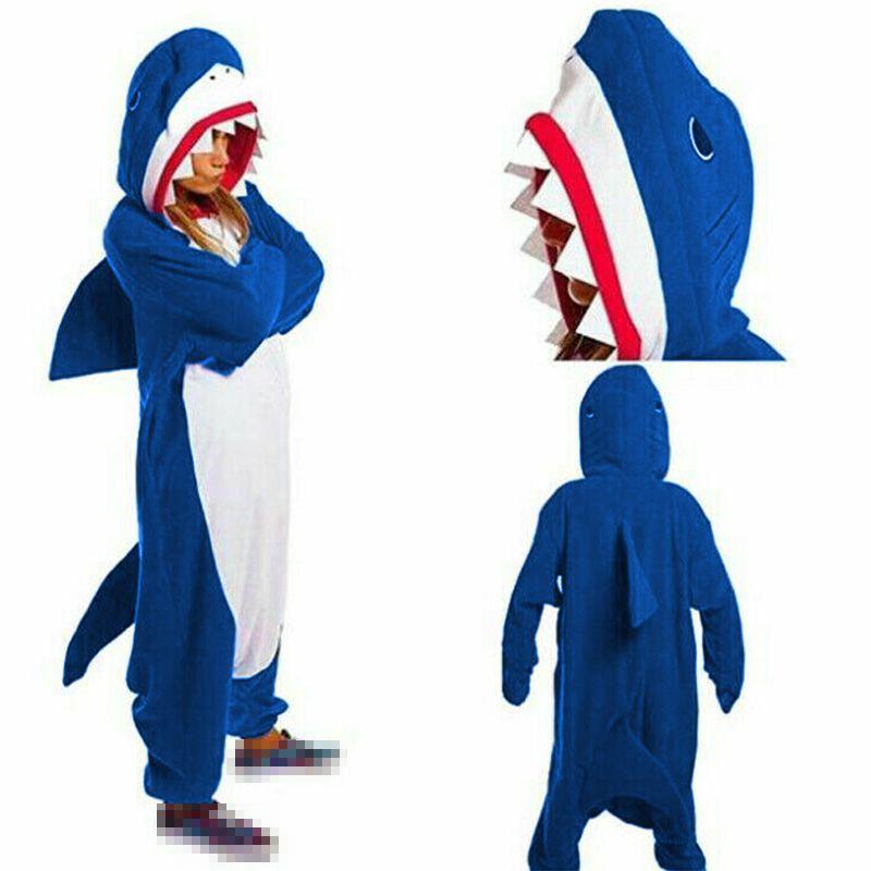Взрослый Костюм Косплей Синяя Акула Животное Фланелевая Пижама Комбинезон Одежда для Сна Удобный Мягкий Теплый