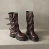 Мода Женщины Платформа Середина Икры Высокие Сапоги Высокий Каблук Кожаные Туфли Бренд Мода Снег Зима 2025 Тренд Готика Челси Толстые Ботинки Mujer