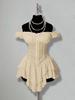 Off-Shoulder Jacquard Patchwork Ruffled Chiffon A-line Mini Dress
