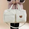 New Luggage Bag Diaper Bag Cute Bear Flower Embroidery Pattern Tote Bag Beige Cotton Fabric Zipper Diaper Handbag