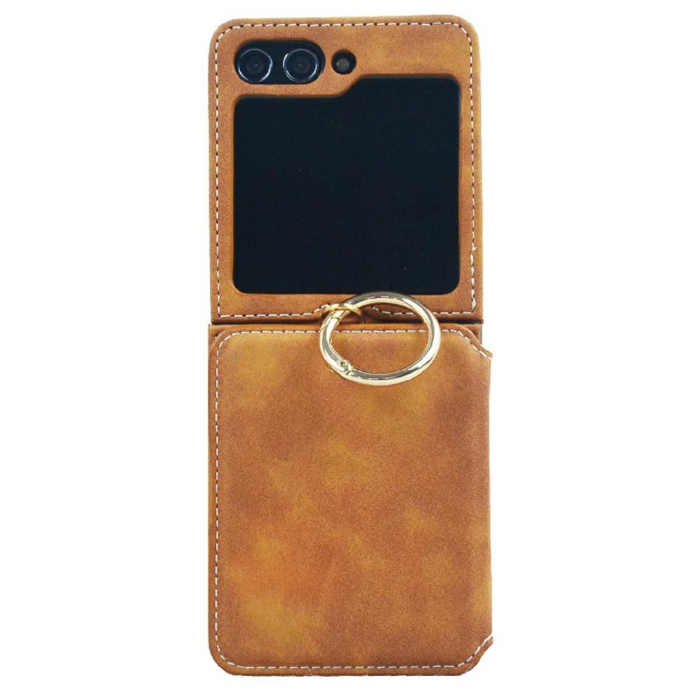 For Samsung Galaxy Z Flip7 5G Case Card Holder Ring Holder Kickstand PU+PC Phone Cover with Chain