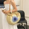 Straw Bag Women Hand-Woven Handbag Round Shape Rattan Bag Big Capacity Casual Beach Shoulder Crossbody Bag