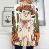 Women Plus Size Cream White Round Neck Long Sleeve Printed Loose Longline T Shirt With Pockets