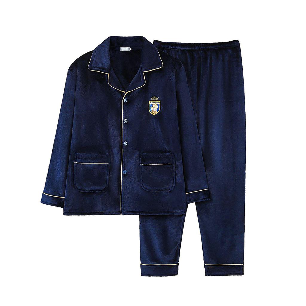 Мужской фланелевый пижамный комплект: Кардиган с длинными рукавами и лацканами, брюки, большие размеры, осень/зима.