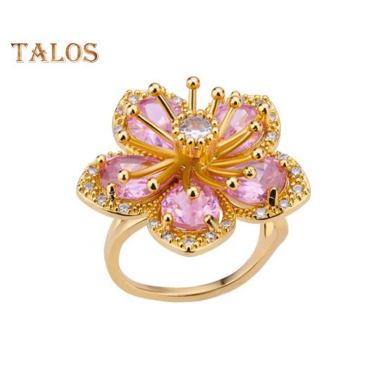 Женское кольцо с блестящим кубическим цирконием в форме цветка, кольцо на палец, регулируемый дизайн, изысканное ювелирное изделие