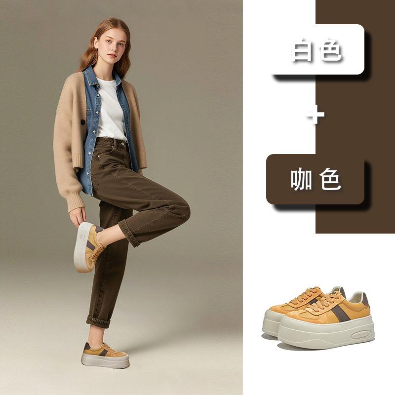 Foam Sole Leather Little White Shoes Autumn New Thick Sole Heightening Sports Board Shoes Casual Versatile Shoes Women's