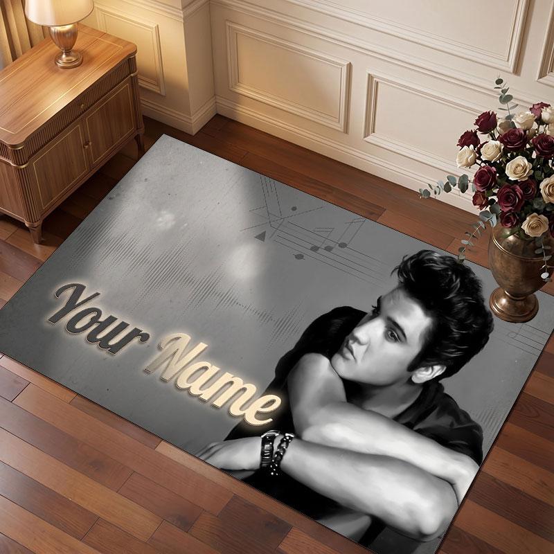 Elvis Presley Personalized Crystal Velvet Carpet, Customized Name Text Soft Anti‑Slip Rug for Living Room Bedroom