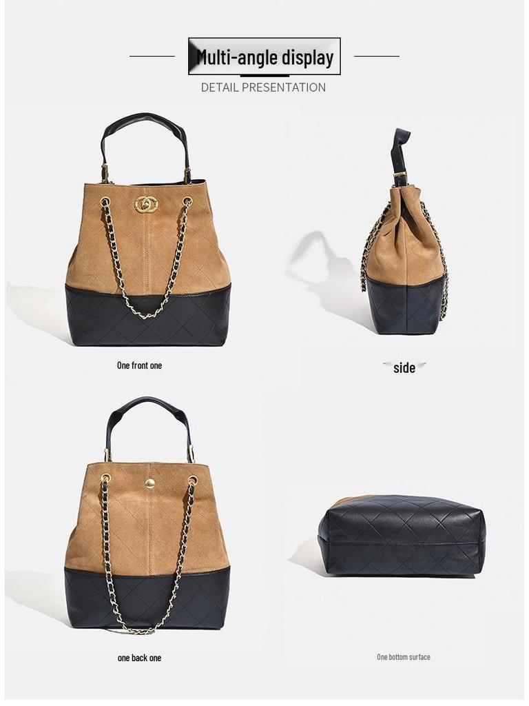 Chic Retro Suede Diamond Pattern Leather Tote Bag for Women