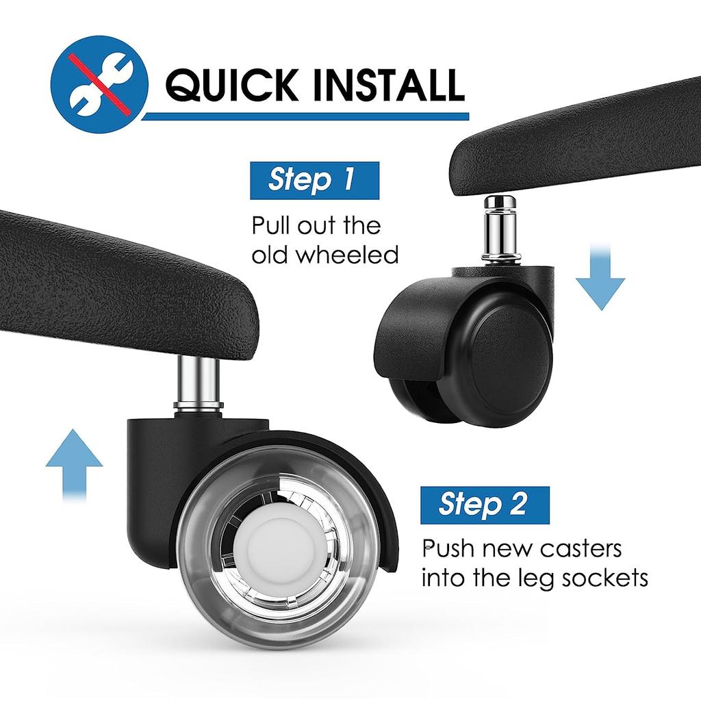 Колесики для офисного стула, набор из 5 двойных роликов диаметром 2 дюйма, сменное колесо для компьютерного стула с двумя шарикоподшипниками, сверхпрочные резиновые ролики