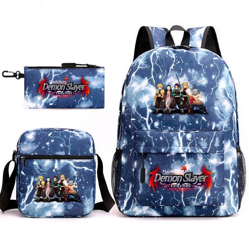 New Schoolbag Animation Three-piece Set Heat Transfer Schoolbag Small Shoulder Pencil Bag Primary and Secondary School Students Backpack