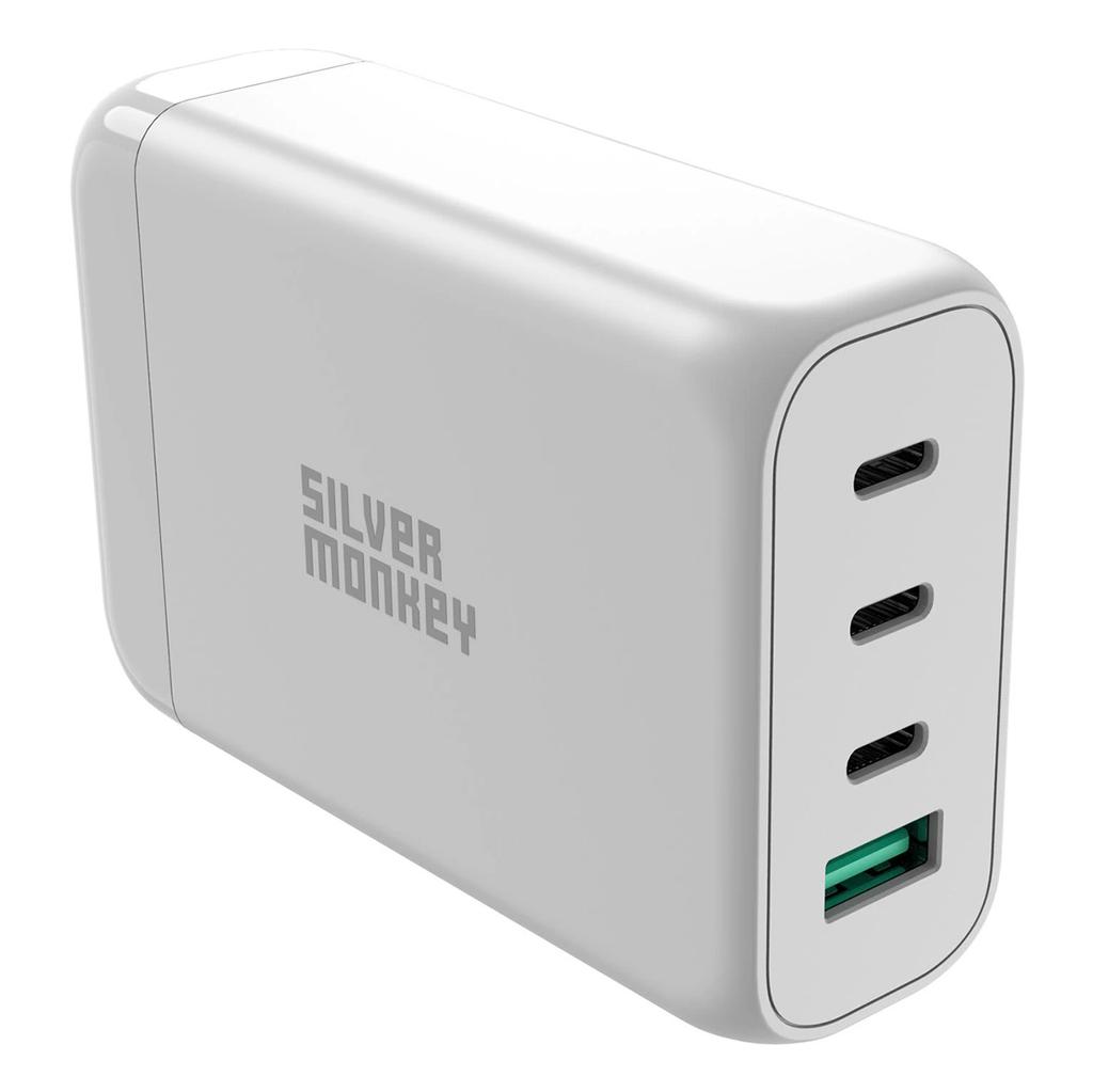 Silver Monkey Sma152 130W Gan Charger 3Xusb-C Pd Usb-A Qc 3.0 With Detachable Power Cable - White