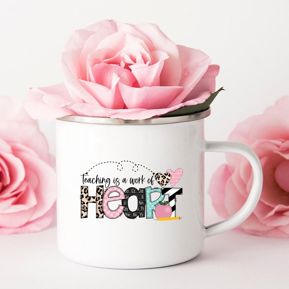 Teaching Is A Work of Heart Printed Enamel Mug Friends Original Mugs Coffee Cups To Sublimate Stainless Cup Drinkware Cupshe Bar