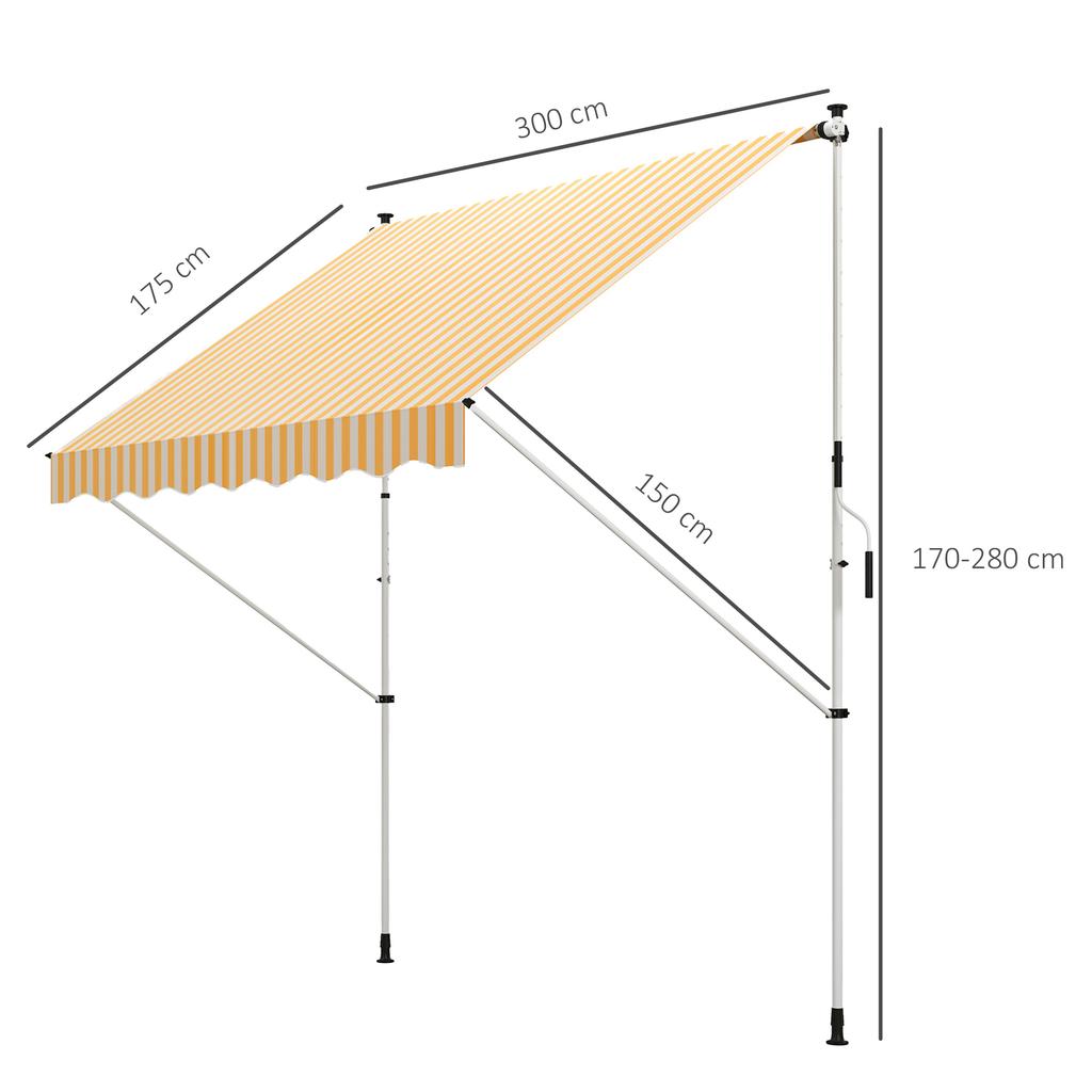 Retractable Awning, Manual, 300 x 150 x 170-280 cm, Crank, Orange